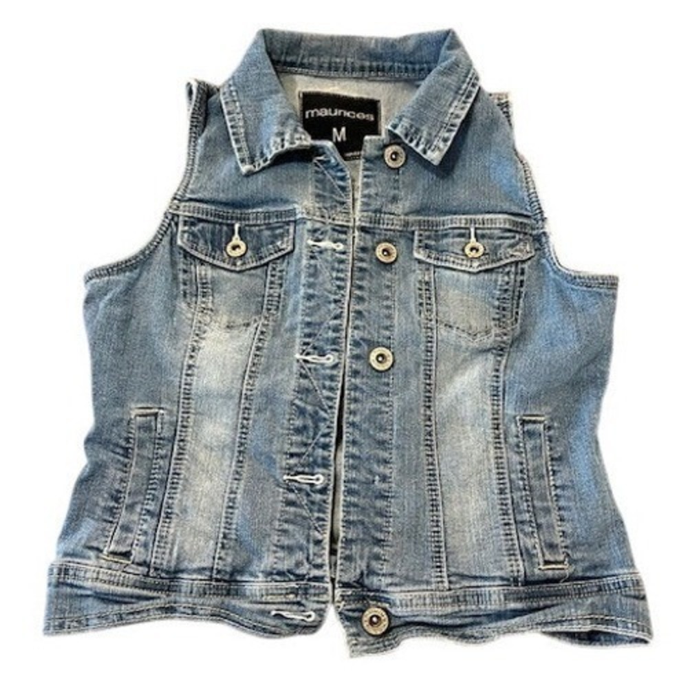 Maurices Denim Vest Medium Wash Blue Sleeveless Trucker Jacket Womens Size M
